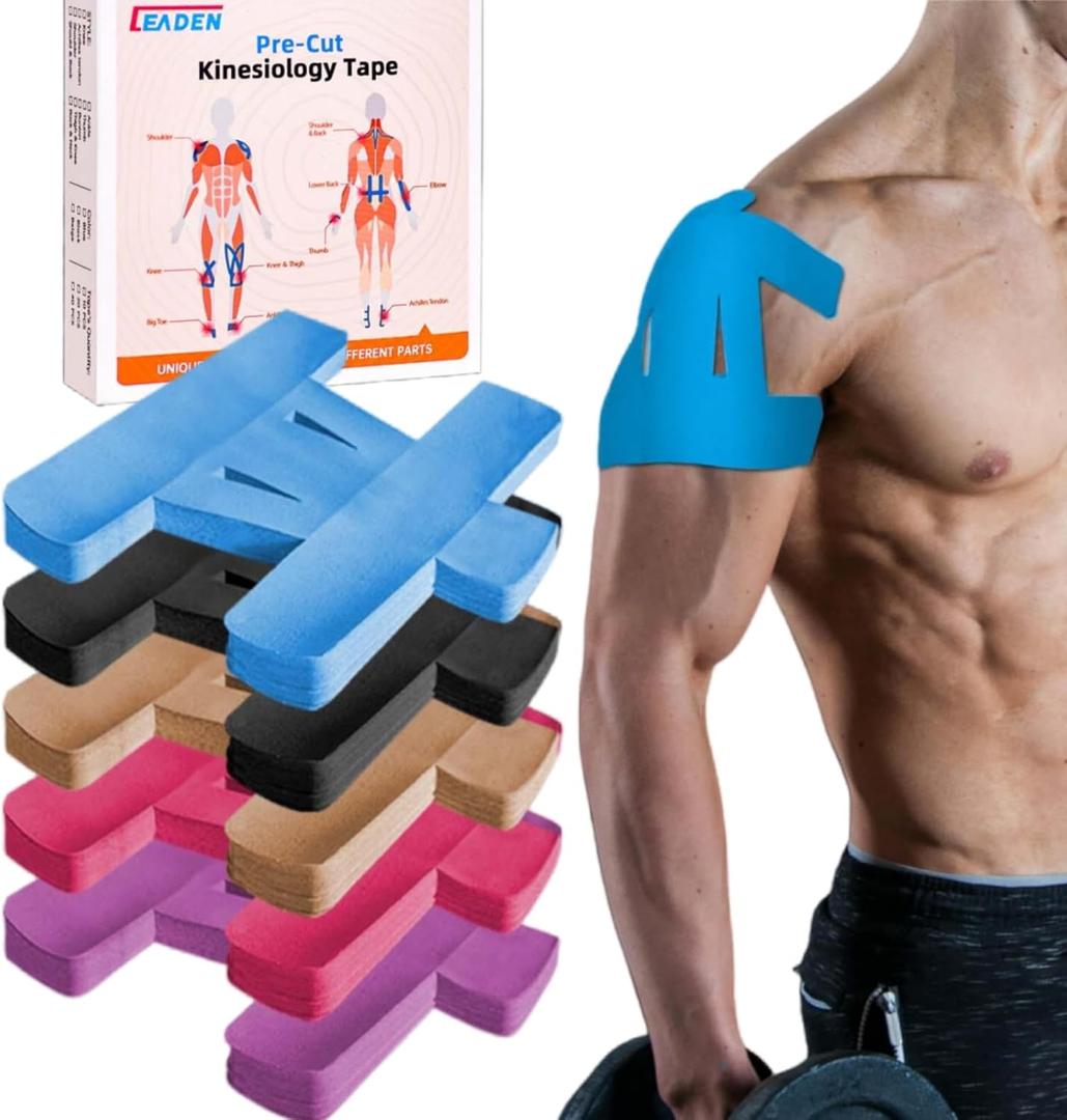 Precut Kinesiology Tape for Shoulder, 10 Pcs - Shoulder Support & Stability, Shoulder Pain Relief Athletic Tape - Waterproof & Elastic, Breathable Hypoallergenic Latex-Free Tape, Blue