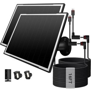 2 Pack Solar Panel for Ring Camera/Wyze Cameras, 8W Solar Charger Compatible with Stick Up Cam Pro/Plus & Spotlight Cam (Battery) Plus/Pro - Waterproof, 16ft Long Cable, DC3.5mm & USB C Ports, Black