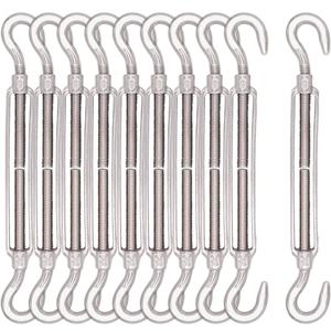 Turnbuckle 10pcs 304 Stainless Steel Turnbuckle Hook and Hook Heavy Duty Tensioner Adjustable Shade Sail Hardware for Tightening up Metal Cable Wire 5/32 1/4 5/16 3/8 1/2"