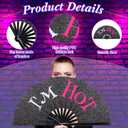 2 x Vercraft 13'' Large Folding Fans for Line Dancing Glitter Large Rave Hand Fan Clack Rave Fan for Women for EDM Music Party Decor(Black,I'm Hot)