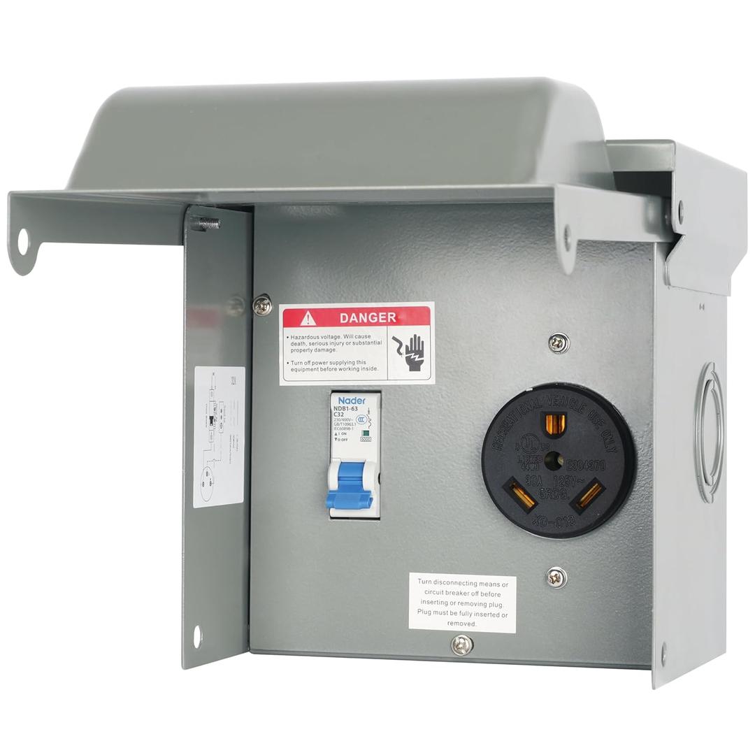 Temporary Power Outlet Panel, Power Circuit Breaker Panel with 30 Amp Receptacle Installed, Prewired Receptacle Panel Weatherproof Electrical Outlet Box (30A Power Outlet Panel)