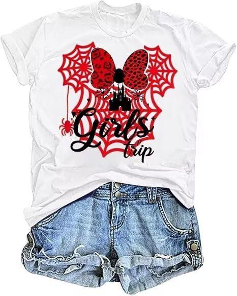 Halloween Ghost Shirts: Magic Kingdom Shirt Women Funny Magic Castle T Shirt Spooky Season Halloween Short Sleeve TeesXX-Large,White1 (XL)