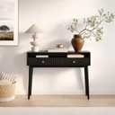 Fluted Console Table with Swing Doors - Small Entry Desk for Narrow Spaces - Living Room Furniture - Solid Wood Entryway Table with Brass Knobs (Black)