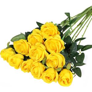 Hawesome 12PCS Artificial Silk Flowers Realistic Roses Bouquet Long Stem for Home Wedding Decoration Party (Yellow 1) (6 Flowers 6 Buds)