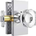 BonKuDoo Glass Door Knobs Polished Chrome Privacy Crystal Door Knob with Lock for Bedroom Bathroom (Privacy 1 Pack)