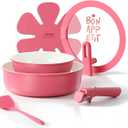 CAROTE Ceramic Pots and Pans Set Non Stick, Nonstick Kitchen Cookware Sets with Lid, Detachable Handle Saut Pan Set, Non Toxic Frying Pan, Oven Safe, Induction Ready, Pink (6 Piece)