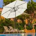 EliteShade USA 10-Year-Non-Fading 9ft 3-Tier Market Patio Umbrella, Commercial Table Umbrella with 80 Solar LED Lights, Crank Open, Windproof & UPF 50+ UV Protection for Garden, Deck, Pool, Backyard, Natural
