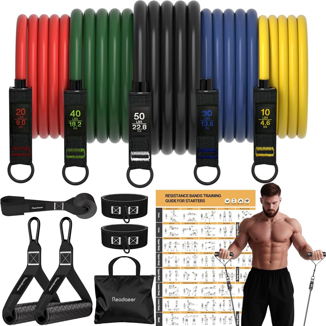 Readaeer Resistance Bands, Exercise Bands for Working Out, Work Out Bands with Handles for Men and Women for Indoor and Outdoor Sports, Fitness, Suspension, Speed Strength, Training, Home Gym,Yoga