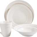 Modern Ceramic Dinnerware Set, 4-Piece, Mug, Bowl and Dinner Plates (White)
