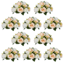 NUPTIO Artificial Flower Centerpieces for Tables: 10 Pcs Peachy Champagne & White Flower Ball Arrangement for Wedding Party  9.5 Inch Diameter Floral Rose for Bridal Shower Decor