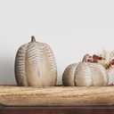 DN DECONATION 2-Pack Fall Pumpkin Decorations for Home, Faux Pumpkins for Decorating, Rustic Brown Resin Pumpkins Decor with Carved Leaves  Thanksgiving Table Centerpiece, Modern Farmhouse Fall Decor