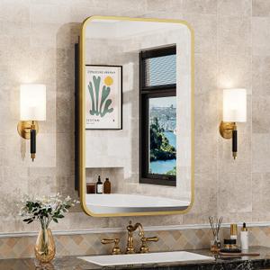 ACEMIRO 16x24 Inch Mirror Medicine Cabinet for Bathroom Gold Metal Frame Bathroom Medicine Cabinet with Mirror Recessed or Wall Mounted