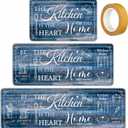 Bencailor 3 Pieces Kitchen Rugs Set Non Slip Washable Kitchen Mats Farmhouse Welcome Door Mat Floor Rugs Absorbent for Home Laundry Living Room and Hallway,3 Sizes(Blue), one size