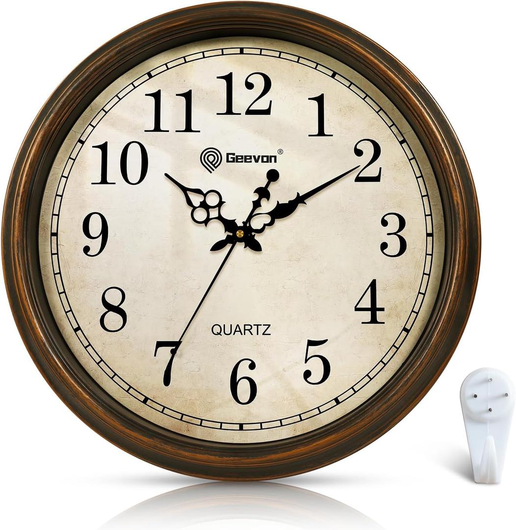 Geevon Retro Silent 18 Inch Wall Clock Non Ticking, Vintage Clock Quartz Decorative, Battery Operated Wall Clock for Kitchen/Office/Classroom/Bedroom/Living Room Decor
