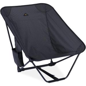 iClimb Low Ultralight Compact Camping Folding Chair with Side Pocket and Carry Bag (Black Grid)