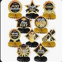 HOUSE OF PARTY Graduation Table Decorations | 10 PCS Black and Orange Table Centerpieces | Double-Sided Congratulate Graduation Honeycomb Center Table Toppers for Grad Class of 2024 Party Supplies. 3 Pack
