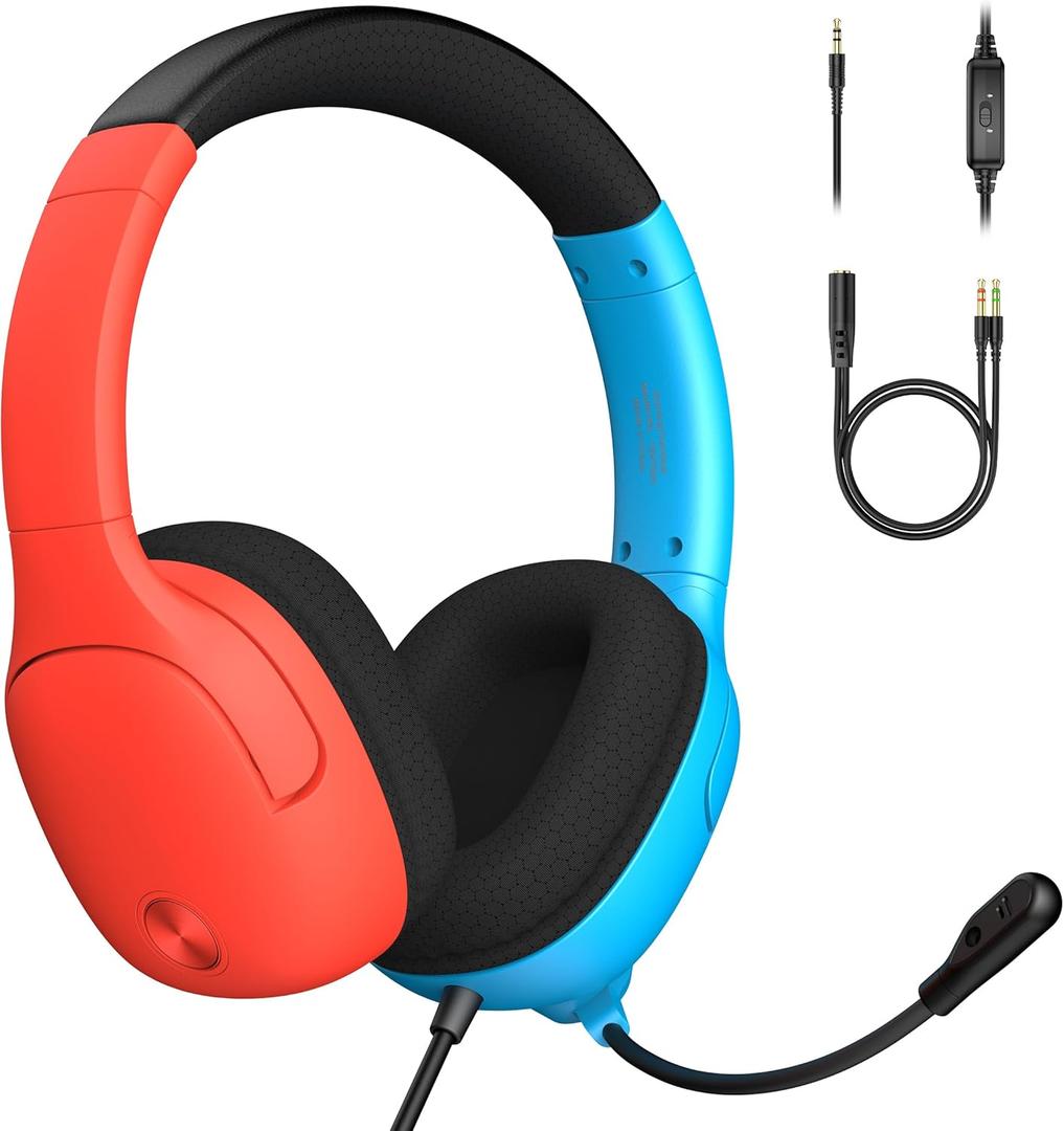 Gaming Headset for Nintendo Switch/Lite/OLED, Gaming Headphones with Mic for Nintendo Switch Fortnite/Sports (Red/Blue)