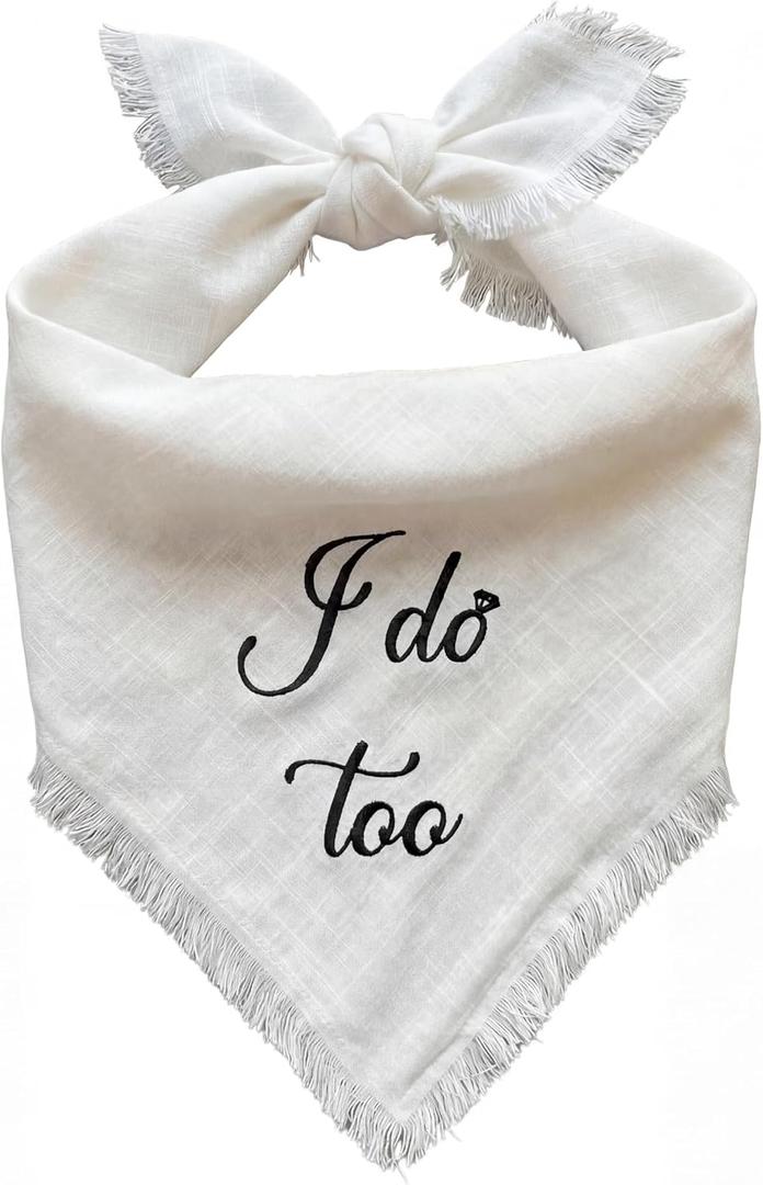 Two Tails I Do Too Wedding Dog Bandana, Tie-on Pet Scarf for Boy or Girl Dogs and Puppies, Wedding Dog Accessories, Engagement Gift, or Photo Prop, Breathable Linen and Viscose Fabric, Size Large