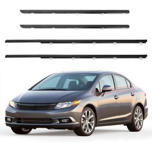 4PCS Car Weatherstrip Window Moulding Trim Seal Belt Compatible with 2012-2015 Honda Civic 4 Door Sedan, Replace#72450-TR0-A01 72410-TR0-A01 72950-TR0-A01 72910-TR0-A01