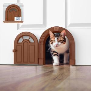 Meow Manor Cat Door Interior Door - No-Flap, Interior Cat Door for Cats Up to 20 lbs, Easy DIY Setup, Secured Installation in Minutes, No Training Needed (Original, Brown)