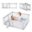Sweeby Foldable Baby Playpen, Baby Gate Playpens for Babies and Toddlers 71x59 Extra Large Play Yard with Door Fence with Mat and Indoor Play Pen,Light Grey