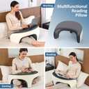 Lap Desk Reading Pillow, Gaming Pillow with Memory Foam Comfort, Bed Rest Desk Pillows for Reading & Working, Multi-Use Couch Laptop Pillows for Adults, Ergonomic Arm Rest for Bed, Sofa & Floor (Grey White)