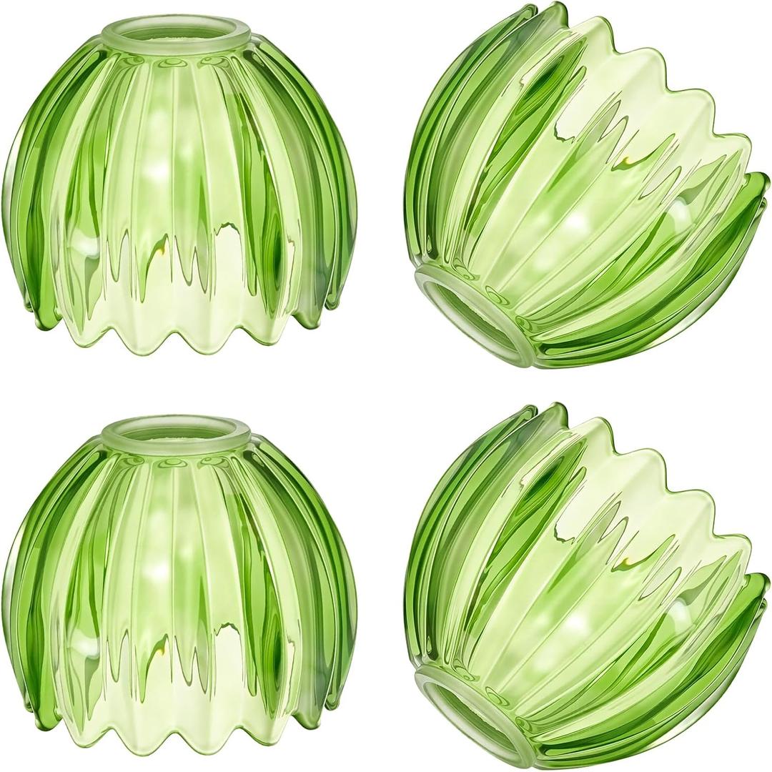 4 Pcs Classic Green Tulip Ceiling, Glass Green Tulip Lamp Shades 4.13x5.12x3.94Inch Flower Art Sconce Shade for Floor Lamp Table Wall Lamp Chandelier Decor