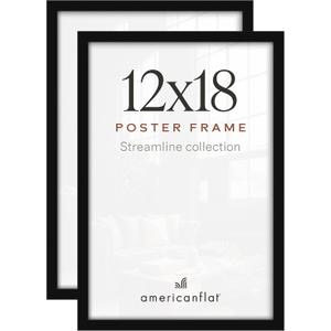 Americanflat 12x18 Poster Frame 2-Pack - Slim Molding - Black