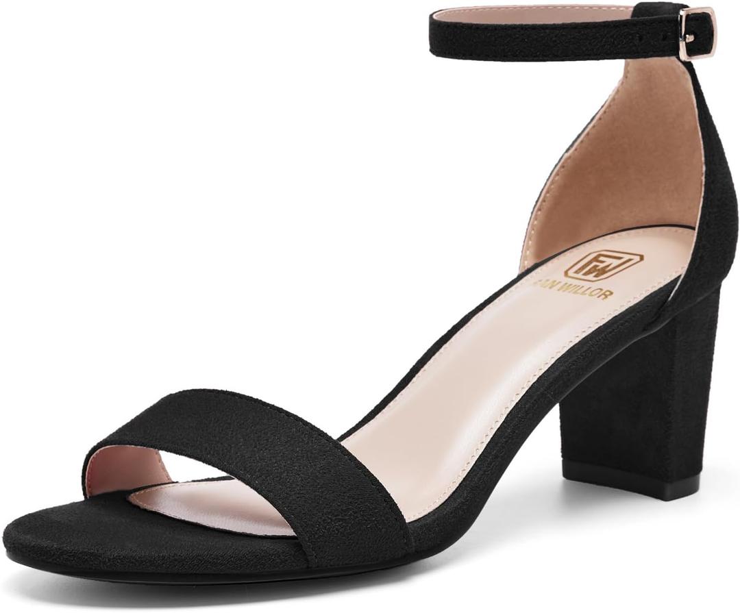 Women Open Toe Low Chunky Short Heels Ankle Strap Block Heel Sandals Party Dress Wedding Pump Shoes (10, Black)