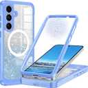 Hekodonk for Galaxy S25 FE Case Glitter,Compatible with MagSafe[Built-in Tempered Glass Screen Protector & Camera Lens Protection] Full Body Shockproof Protective Bling Phone Case,Blue
