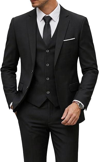 YND Men's 3 Piece Suit Set with Tie, 2 Button Slim Fit Solid Blazer Jacket Vest Pants, Business Wedding Party Suits for Men XL