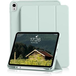 Kenke for iPad 11/10th Gen Case with Pencil Holder 11/10.9 inch 2025 A16/2022, Soft TPU Back Shell Hybrid Slim Trifold Stand Protective Cover Support Touch ID Auto Wake/Sleep (Ice Green)