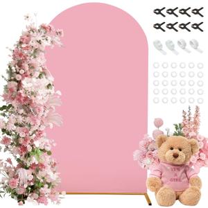 7.2FT Arch Backdrop Cover, Pink Spandex Stretchy Round Top Arch Stand Cover Valentines Day Arch Cover with Balloon Tie Tool for Wedding Ceremony Baby Shower Gender Reveal Birthday Party Decorations