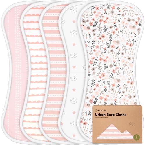 Organic Burp Cloths Baby Boy & Girl - 5-Pack Super Absorbent Cotton Burping Cloths for Babies, Soft & Plush Newborn Spit Up Rags, Infant Towels for Milk Spit Up, Unisex, Large 21" x 10" (Sweet Charm)