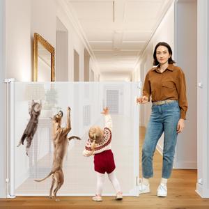 48" Tall Baby Gate for Doorway Retractable Baby Gate No Bottom Bar 4 Ft Extra Tall Gates for Cats 85" Wide Anti-Scratch Mesh Gates for Kids or Pets Prevent Dogs and Cats from Jumping Over, White