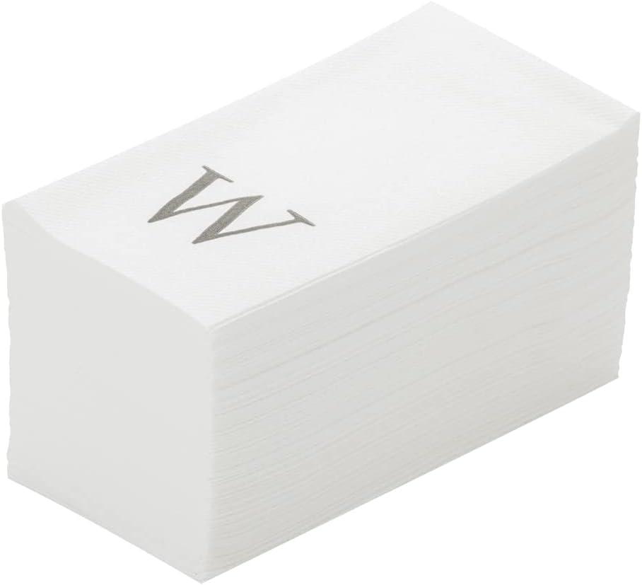 Luxenap 15.8 X 7.9 Inch Linen-Feel Guest Towels, 50 Lettered Hand Towels - Silver Letter 'W', Sans Serif Font, White Paper Dinner Napkins, airlaid, For Restrooms And Tables - Restaurantware (50 Count)