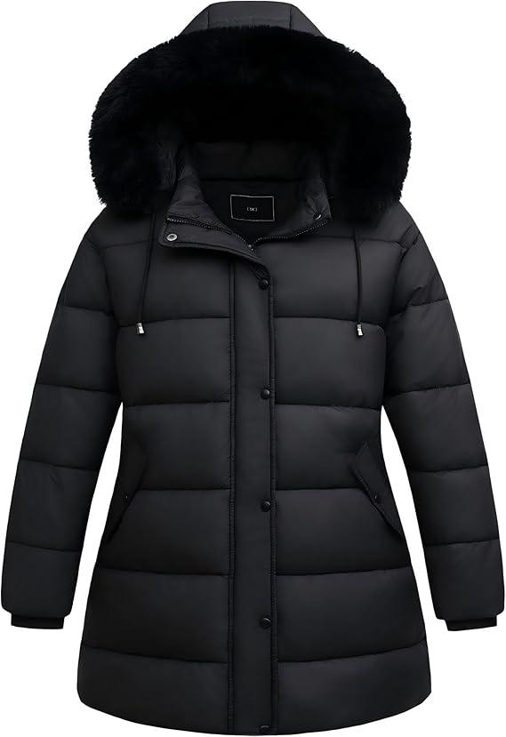 Pefflarge Women's Plus Size Down Coat| Waterproof, Windproof, Detachable Hood, Flannel Lined 1X
