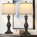 Cinkeda 29" Tall Table Lamp for Living Room Set of 2,Farmhouse Vintage Bedside Nightstand Lamps with USB C+A Ports & AC Outlet,3-Way Dimmable Touch Control Retro Black Lamp for Bedroom,Color 5