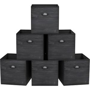 homyfort Fabric Cube Storage Organizer Bins, 12x12 Inch Black Wood Grain PRINTING Storage Cubes, Closet Cloth Baskets Box For Shelves, Set of 6