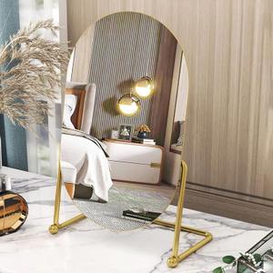 Desk Vanity Mirror with Stand Tabletop Makeup Table Mirrosr Portable Gold Make Up Mirror for Bedroom Golden Metal Framed Folding Bathroom Shaving Cosmetic Mirror
