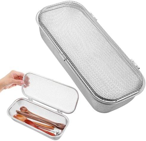 AojSup Dishwasher Chopstick Basket for Small Items, Stainless Steel Utensil Holder for Dishwasher with Mesh Design, Replacement Silverware Organizer (10.4" L x 4.5" W x 3" H)
