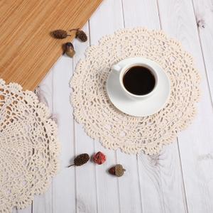 Lace Placemats,Crochet Doilies,Doilies for Tables Cotton Round Crochet Placemats 3 Pcs 10 Inch Table Lace Hollow Corrugated Placemat for Furniture Kitchen Dining Party Holiday Weddings Decor(Beige)