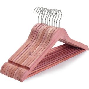 TOPIA HANGER American Red Cedar Wooden Hangers, Clothes Hangers for Closet, Wood Coat Hanger with Smooth Cut Notches, 360Flexible Hook, Non-Slip Pants Bar,10 Pack-CT07C