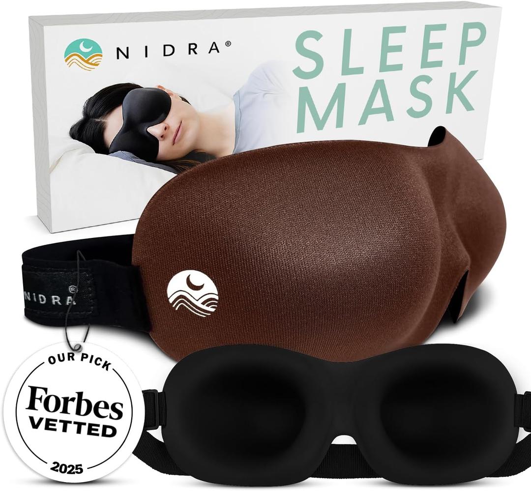 Nidra Contoured Sleep Mask for Side Sleepers  Zero Pressure Fit, Light Blocking Eye Shade for Sleeping & Travel  Brown, Standard Size