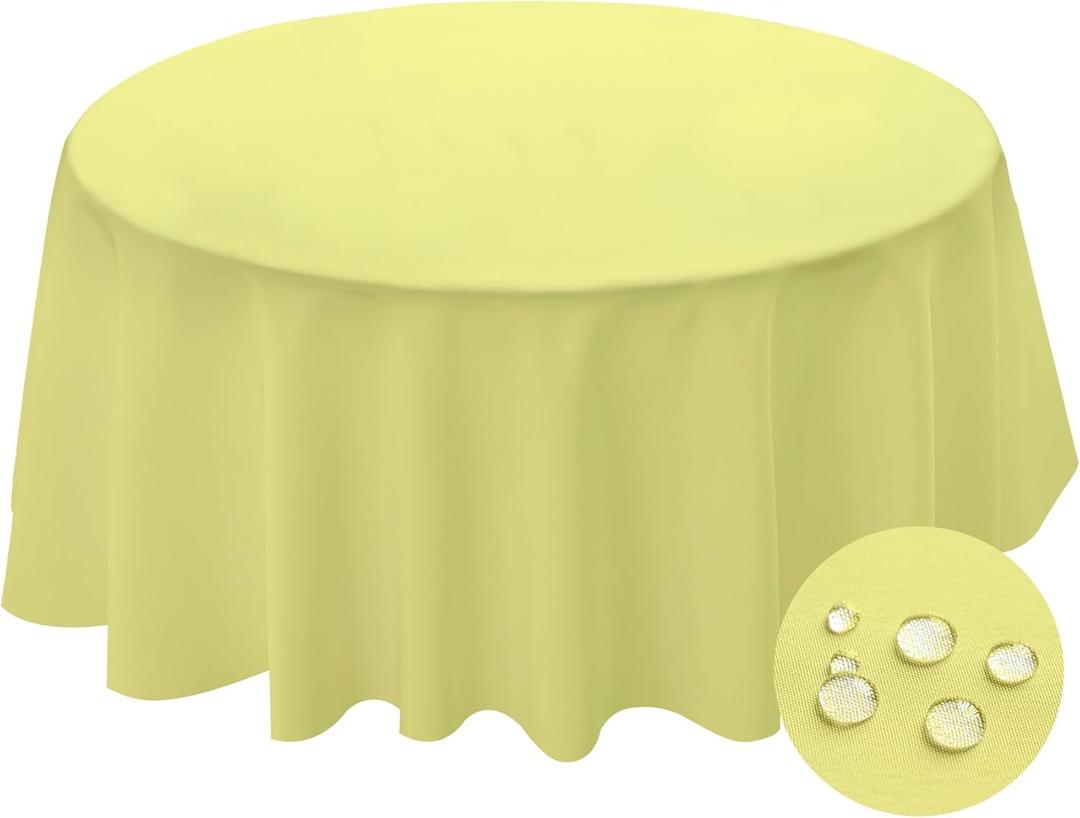 BYDOLL Table Cloth Round 60 Inch Tablecloth Fits Max50 Inch Diameter Top,Yellow Washable Outdoor Winkle and Stain Resistant Spillproof Polyester Tablecloths for Round Tables Party Cover