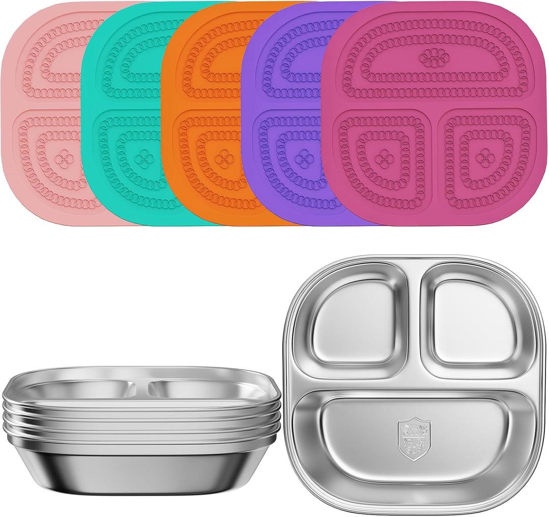 Set of 5 Stainless Steel Snack Containers with Silicone Lids,Stainless Steel Plates- Reusable Meal Prep Lunch Containers Non Toxic & 100% BPA Free5 Color lids-1