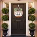 Easter Wreath for Front Door, Easter Bunny Rabbit Wreath with Bow Door Decoration for Home Wood Door Sign Hanger Decor Spring Welcome Farmhouse Rustic Holiday Home Hanging Decoration (Multicolor)