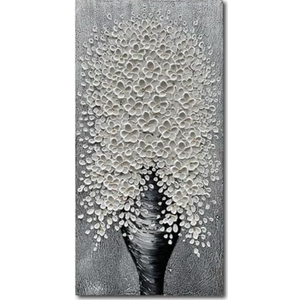 Epicler art 48x24 Inch Hand-Painted 3D Flower Art Oil Painting for Wall Decoration White Bouquets Blooming in Vases Home Wall Decoration