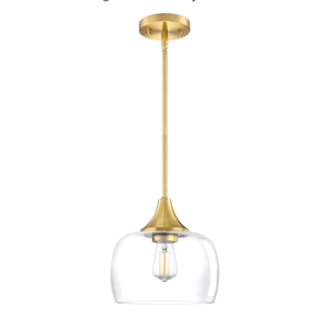 Light Hanging Indoor Kitchen Island Pendant Ceiling Light 8.2" Drum Clear Glass Shade Fixture,Brushed Bronze Finish Modern Farmhouse Dinning Over Sink Adjustable Rod