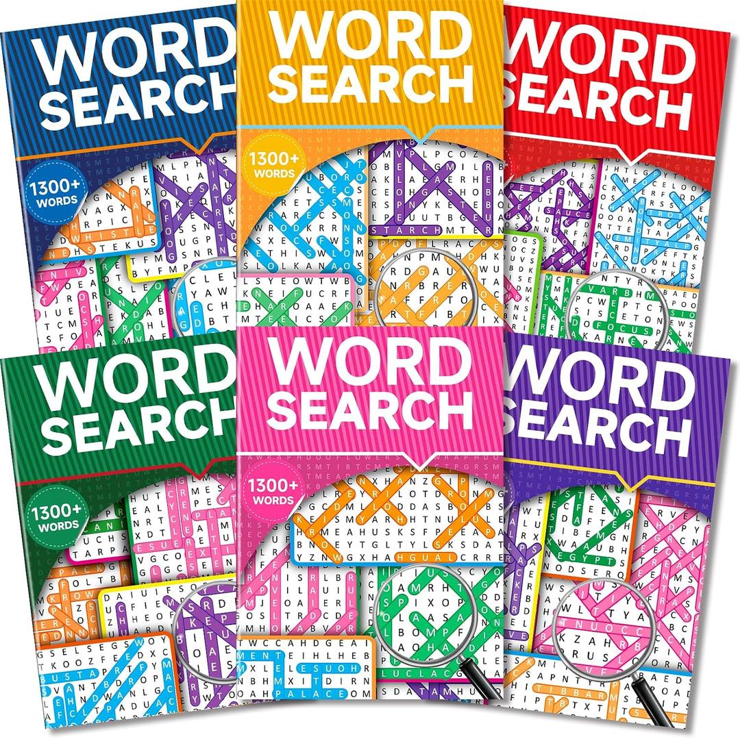 Elfew 8000+ Large Print Word Search Books for Adults & Teens & Seniors, 6-Pack with 330+ Themes Puzzles Activity Books for Brain Games & Stress ReliefInnovative Shape Word Search Design, 7.6*10.5